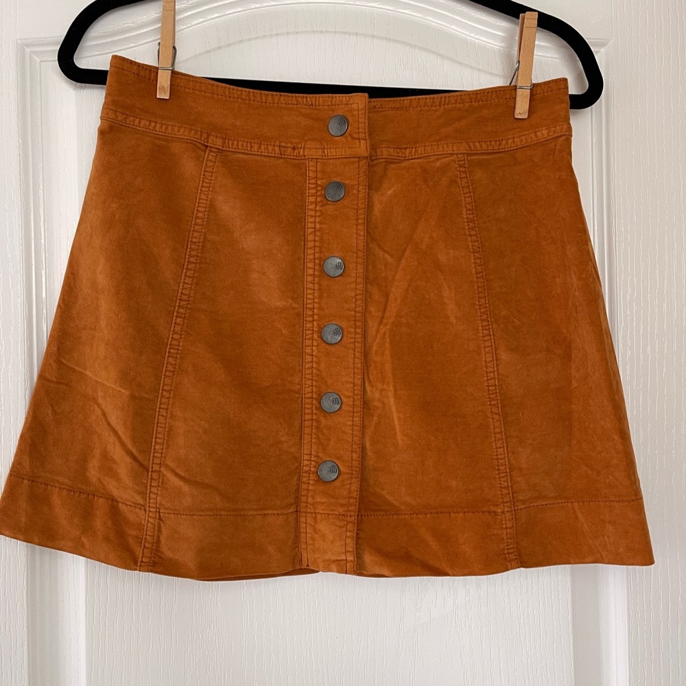 Madewell Velveteen Mini Skirt Orange Velvet Retro Snap Button Front Size 2